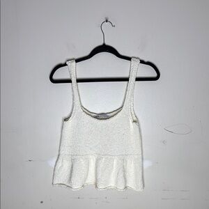 Zara Cream Textured Knit Cotton Peplum Tank Top Size Medium